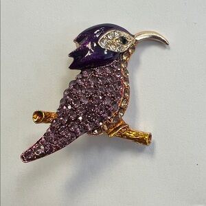 Purple and Gold Bird Brooch